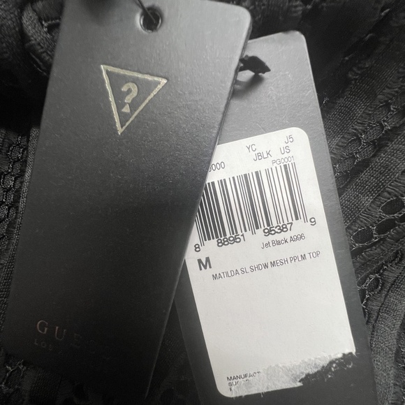 Guess Top Womens Medium Black Matilda Shadow Mesh Peplum Sleeveless Fitted USA - Picture 9 of 12